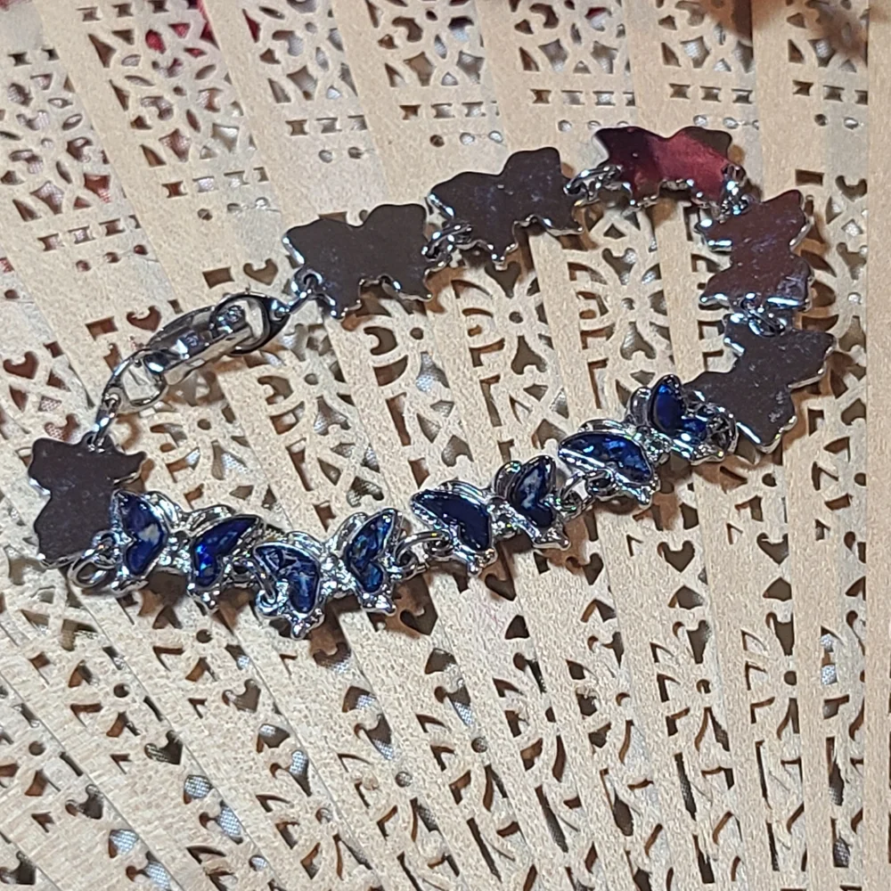 Elegant Blue and Silver Women's Butterfly Bracelet For Sale